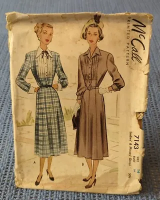 Vintage McCALL Printed SEWING PATTERN Dated 1947 #7143 ~ LADIES & MISSES DRESS • $16.50