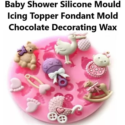 Baby Shower Silicone Mould Icing Topper Fondant Mold Chocolate Decorating Wax • £3.45