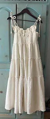 See By Chloe Dress Size 34 In Ivory Gauze Floral Embroidery Rope Ties • $200