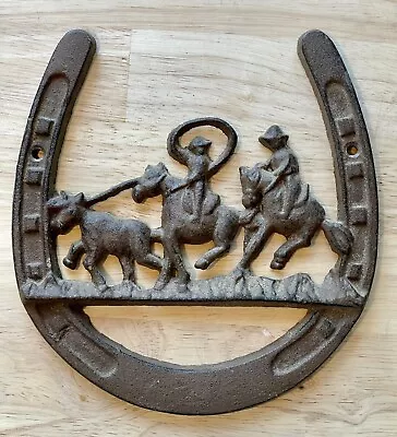 COWBOY HORSESHOE Cast Iron Rusty Cattle Round Up Southwestern Vintage • $16.24