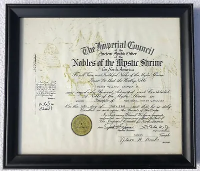 Masonic Shriner Certificate Imperial Nobles Of Mystic Shrine 1981 NEW BERN NC • $15