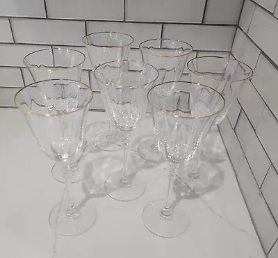 6 Mikasa Crystal SONATA GOLD 8  Tall Water Wine Goblet Glasses • $44.99