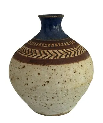 Vtg Studio Art Pottery 4” Stoneware Hand Painted Bud Vase Artist Signed • $19.99