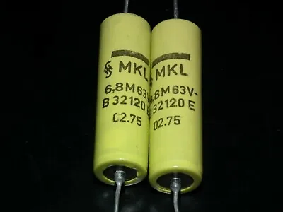 Two 2 NOS Vintage Siemens MKL Capacitors 6u8 63v 6.8mfd Klangfilm Germany 70s • $12.45