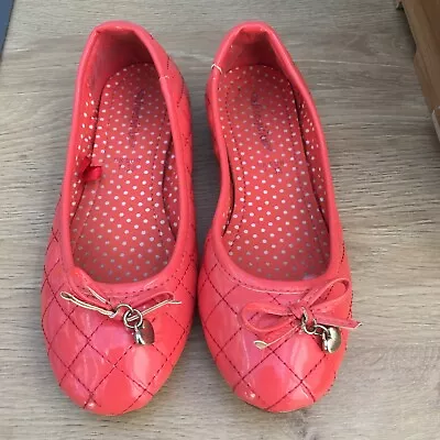 Girl's Coral Ballet Pumps Freespirit Slip On Shoes Quilted Design - Size 1 • £6.95