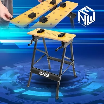 100 KG Adjustable 90-Degree Portable Foldable Wood Top Work Bench Yellow/Black • $45.99