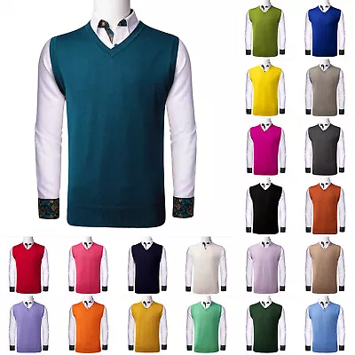 Mens V-Neck Sleeveless Sweater Jumper Tank Top Golf Casual Knitted Vest Gilet • £17.99