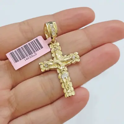 14k Yellow Gold Cross Nugget Pendant Jesus Crucifix 1.5 Inch 14kt Charm Men REAL • $214.37