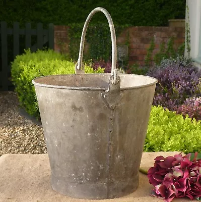 Vintage Galvanised Riveted Bucket Planter Pot Tub • £24.99