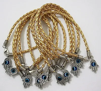 10 X Gold Hamsa Bracelet Evil Eye Friendship Kabbalah Hand Fatima Silver Pendant • £7.95