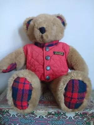 Vintage Eddie Bauer Plush Teddy Bear In Red Quilted Vest Retro Outdoors Vibe • $14.99