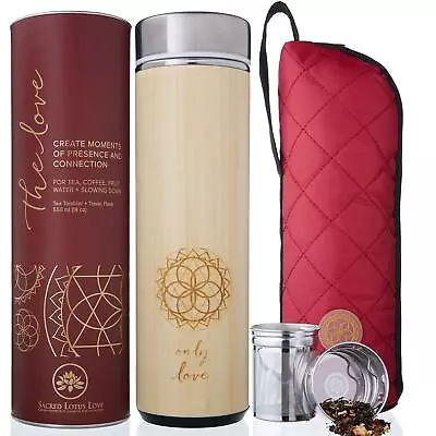 Insulated Bamboo Tea Travel Tumbler With Infuser Strainer & Sleeve - For Hot... • $50.77