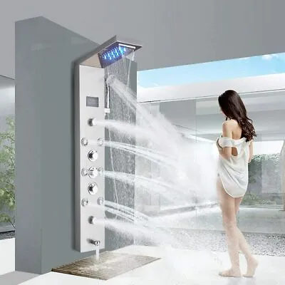 Shower Panel Tower System Stainless Steel 6-Function Faucet LED Rain&Waterfall • $105.99