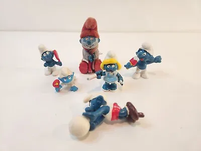 Lot Of 6 Vintage Smurfs Figures Nurse Baby Volleyball Papa Smurf Pencil Holder • $22.99