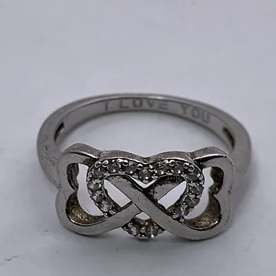 Vintage Sterling Triple Heart Infinity Knot CZ Ring Size 7 Inscribe I Love You • $39.99