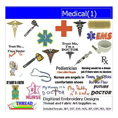 Embroidery Design Set - Medical(1) - 25 Designs - 9 Formats - USB Stick • $16.99