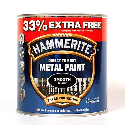 1 L Hammerite Metal Paint Smooth Black - 750ml + 33% EXTRA FREE - 1L Tin  • £21.99