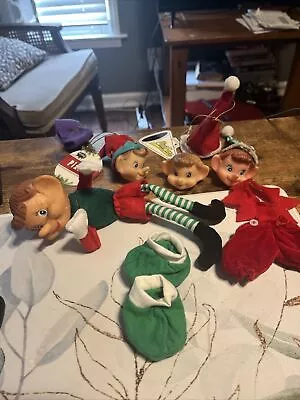 Lot Of Vintage Christmas Elf Pixie Heads Plastic Rubber With Felt & Bell • $28