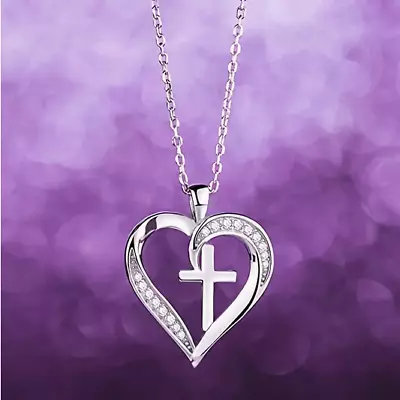 CHRISTIAN FAITH CRYSTAL LOVE HEART CROSS Charm 22  925 Sterling Silver Necklace • $13.99