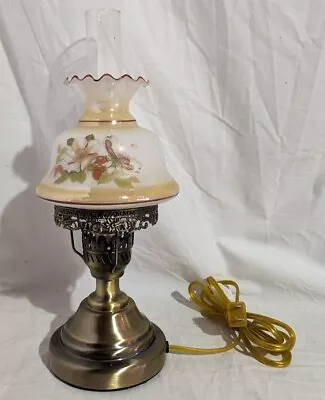 Vintage Brass Hurricane Lamp Apple Blossom Floral • $39.99