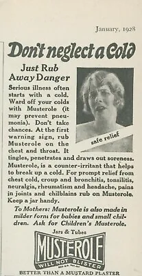 1928 Musterole Rub Away Danger Cold Safe Relief Vtg Print Ad PR5 • $7.99