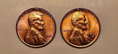 1956 P D Lincoln Wheat Cent Uncirculated Penny US Coin Lot Of 2 • $0.99