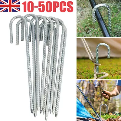 10-50pcs Heavy Duty 12  Galvanised Steel Ground Stakes J Shaped Pegs Gazebo Tent • £52.99