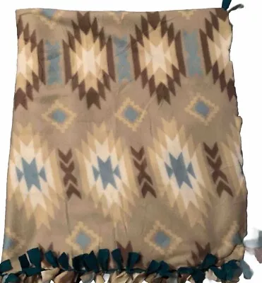 Hand Tied Micro Fleece Blanket - 50 X 60 Western Geometric • $25