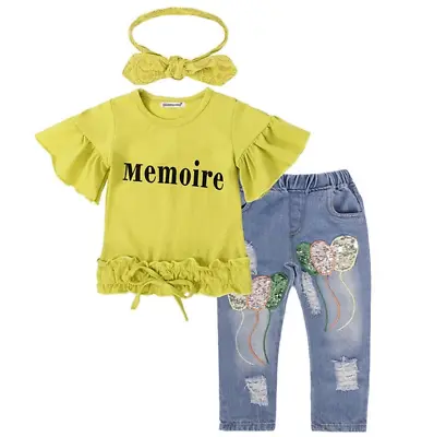 $15 • Buy 3PC Toddler Infant Baby Girls Outfits T-shirt Jeans Pants Clothes Set From NY