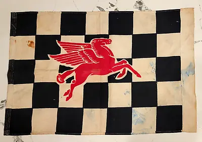 Rare Vintage MOBIL PEGASUS Checkered FLAG - Race Or Gas Station Sign - 24  X 16  • $299