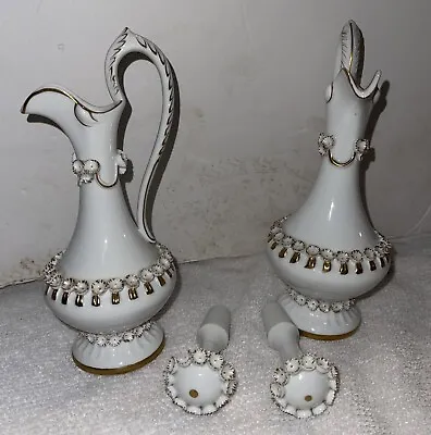Two Antique Irice Cruet Style White Milk Glass Vanity • $40