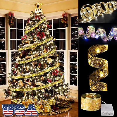 LED Outdoor Indoor Fairy String Lights Ribbon Bows Christmas Tree Garden Decor • $9.95