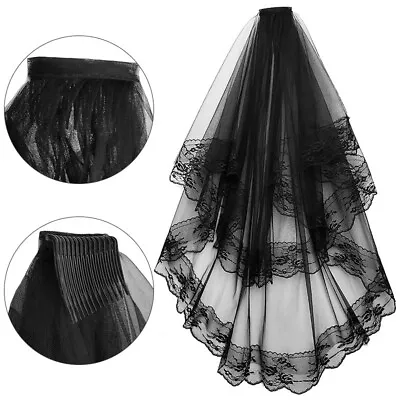 Bridal Gothic Wedding Lace Edge Veil Halloween Punk Victorian Rave Fancy Dress • £4.43