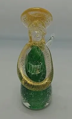 MURANO Italian Green Bubble Glass Angel Figurine W/ Gold Flecks Christmas (D1-3) • $59.99