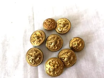 Vintage Eagle Military Brass Buttons Lot Of 8 Gold Tone Metal Retro Collectibles • $12