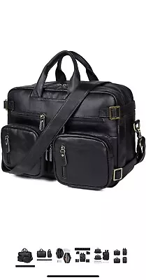 Men's Black Leather Laptop Backpack Briefcase Messenger Satchel Shoulder Bag • $38