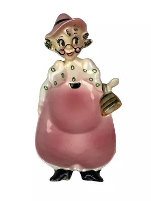 Vintage Enesco Japan Old Lady Woman Spoon Rest Ashtray Ceramic Kitsch Pink • $26.39