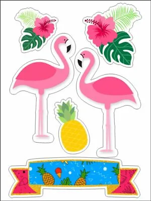 Tropical Leaves Flamingo Flowers Edible Printed Cake Topper Kit Wafer Or Icing • £5.91