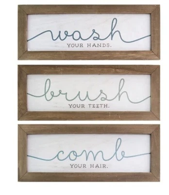 £29.01 • Buy 3 Piece Wood Wash, Brush, Comb Bath Sign Set