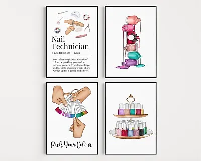 £18.99 • Buy Set Of 4 Nail Technician Wall Prints, Prints For Nail Tech, Beauty Salon Art