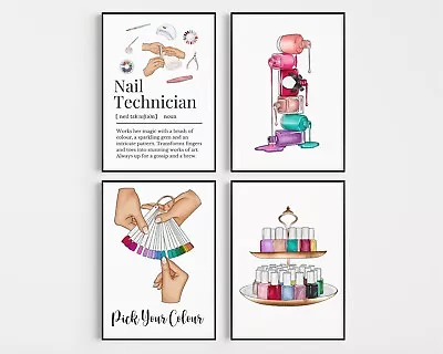 £18.99 • Buy Set Of 4 Nail Technician Wall Prints, Prints For Nail Tech, Beauty Salon Art