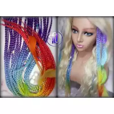 Rainbow Ombre Clip In Braid Long 24 In Boho Feathers Extensions Rainbow • $104