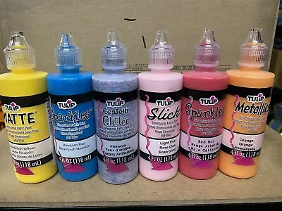 6 X Tulip 3D Fabric Paint  Sparkles Hawaiian Fizz / Champagne / Red Hot / Pink / • £32.99