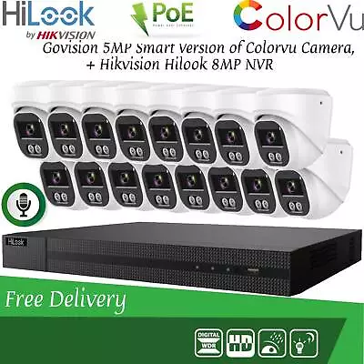 Hikvision Audio Cctv System Ip Poe 4ch 8ch Nvr 5mp Camera + Mic 24/7 Colorvu Kit • £142.21