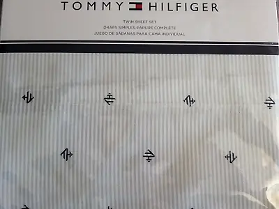 New Tommy Hilfiger Harrington Monogram Blue White Stripe Twin Sheet Set • $19.99