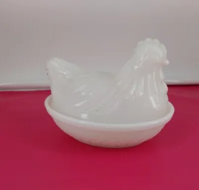 Vtg Hazel Atlas Small Milk Glass Hen On Nest White Candy Dish Salt Dish Kitchy • $18