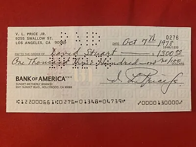 Vincent Price Signed Check Purchased From Vincent Price Estate (item 1d) • $175