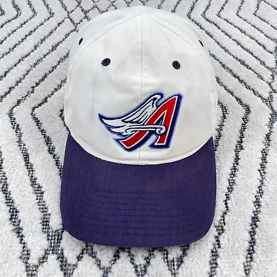 Vintage California Angels Hat Cap Snap Back White Blue MLB 90s Faded Baseball • $29.91