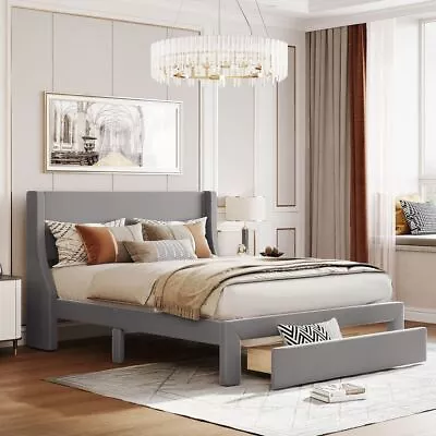  Queen Size Velvet Upholstered Platform Bed: Featuring A Spacious Storage Drawer • £261.29