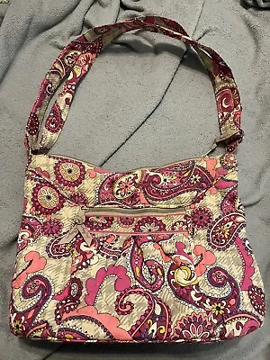 Retired VERA BRADLEY Paisley Meets Plaid Crossbody Hobo Shoulder Bag Pink Gray • $13.99